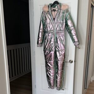 Dolls Kill Iridescent Pink-Silver Ski Style Jumpsuit